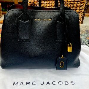 Marc Jacobs The Editor Large Black Pebbled Leather Satchel with Red Lining